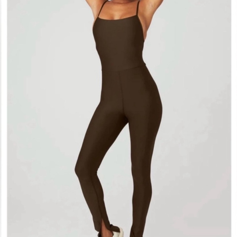 ALO Yoga Airlift Disco Daze Onesie Chocolate Brown Jumpsuit